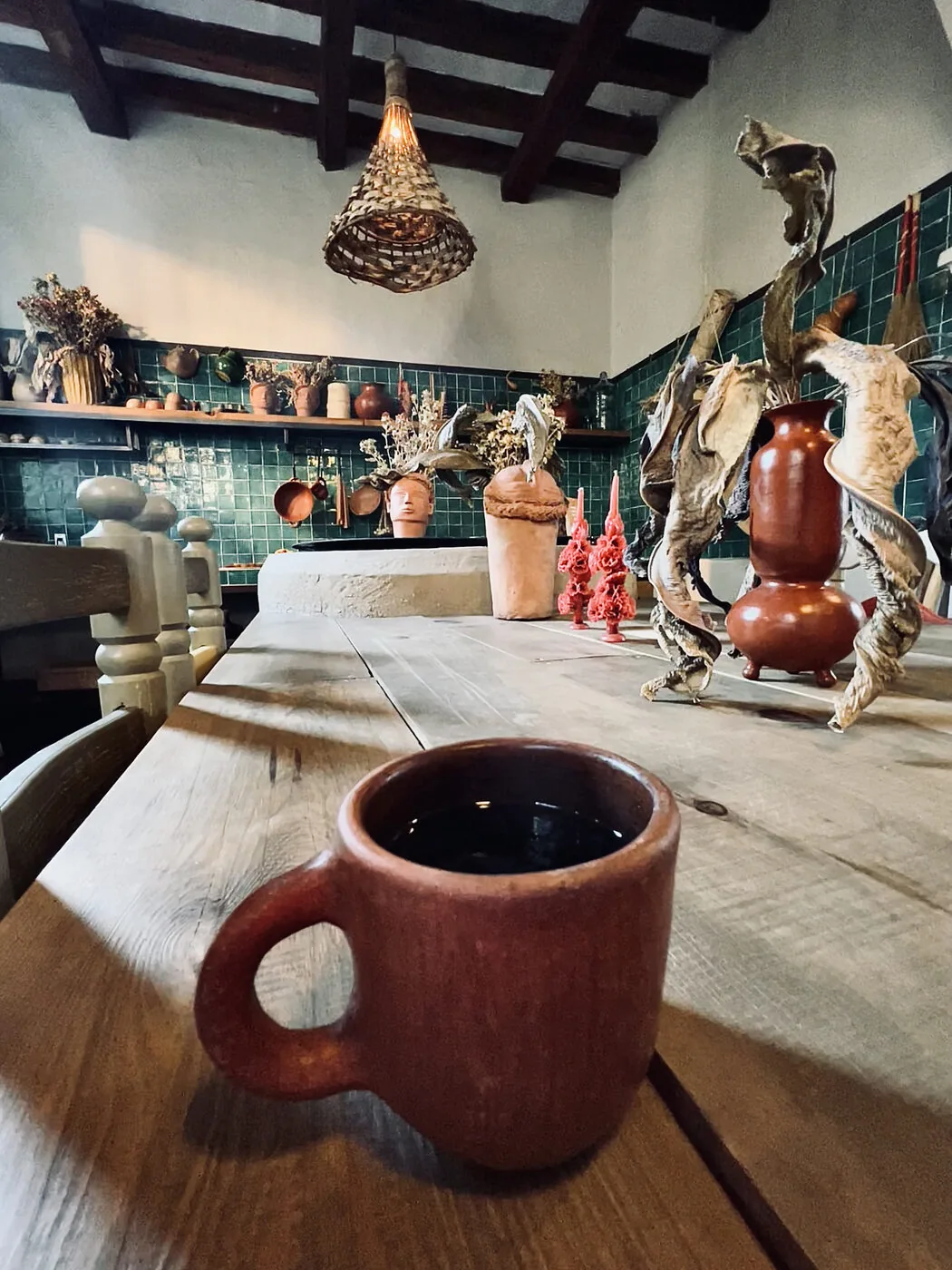 Coffee, local pottery