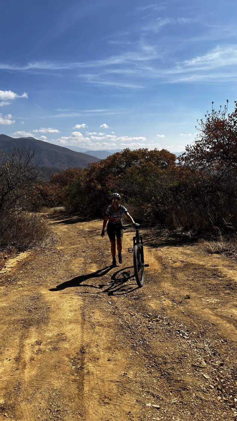 Cyclist on mountain trail