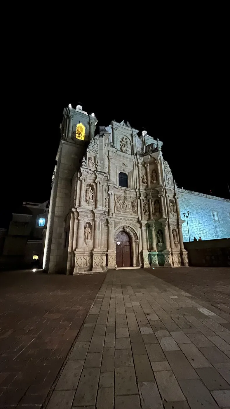 Illuminated church, Oaxaca night